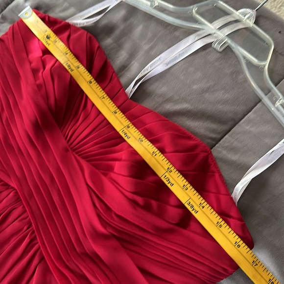 David’s Bridal RED LONG STRAPLESS CHIFFON DRESS - Picture 5 of 6